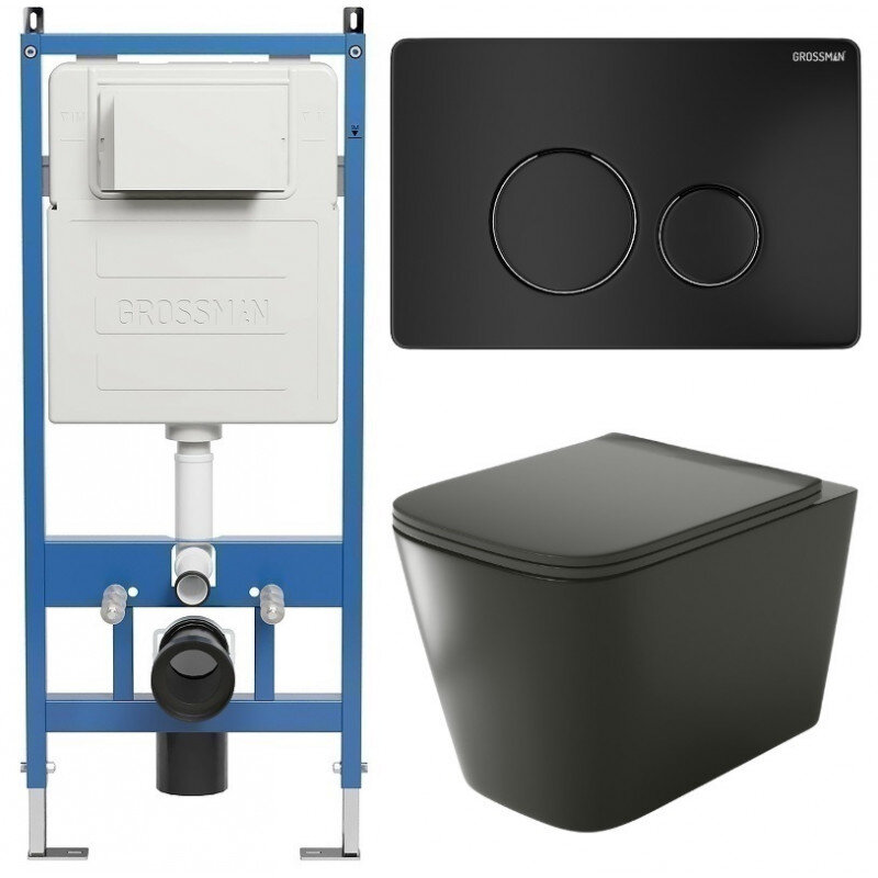 Изображение товара Комплект Grossman Style 97.4441BMS.05.21M: подвесной черный матовый унитаз GR-4441BMS с инсталляцие Изображение товара Комплект Grossman Style 97.4441BMS.05.21M: подвесной черный матовый унитаз GR-4441BMS с инсталляцие