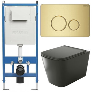 Изображение товара Комплект Grossman Style 97.4441BMS.05.32M, инсталляция 900.K31.01.000 с безободковым унитазом GR-4441BMS черный матовый, сиденье микролифт, клавиша смыва золото сатин 700.K31.05.32M.32M