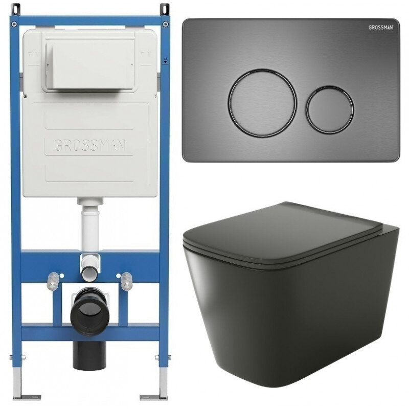 Изображение товара Комплект Grossman Style 97.4441BMS подвесной унитаз безободковый черный матовый