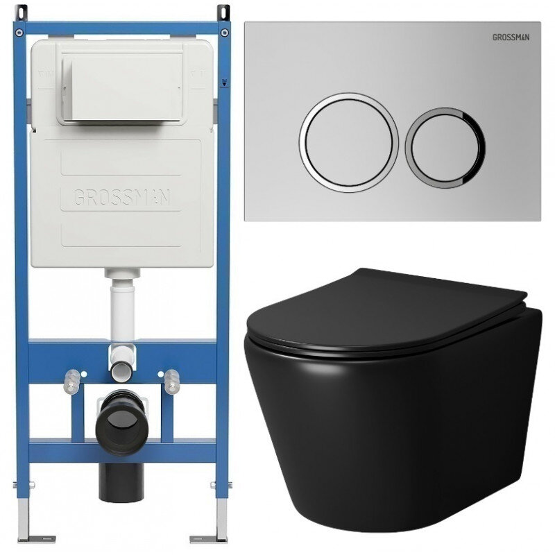 Изображение товара Подвесной унитаз Grossman Galaxy 97.4478BMS с безободковой чашей и микролифтом, черный матовый