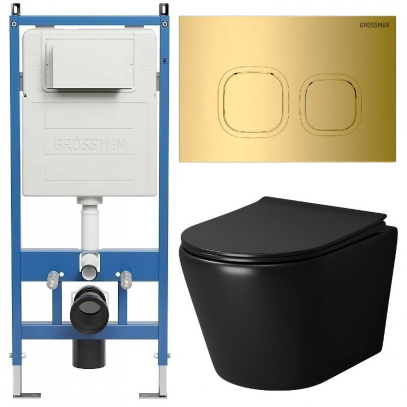 Изображение товара Комплект Grossman Cosmo с безободковым унитазом и инсталляцией черного цвета