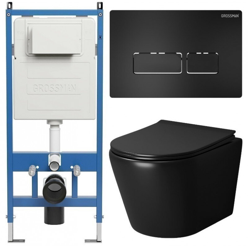 Изображение товара Подвесной унитаз Grossman Pragma безободковый с микролифтом черный матовый