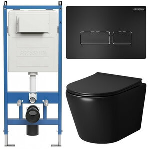 Изображение товара Комплект Grossman Pragma 97.4478BMS.03.210, инсталляция 900.K31.01.000 с безободковым унитазом GR-4478BMS черный матовый, сиденье микролифт, клавиша смыва черный матовый 700.K31.03.210.210