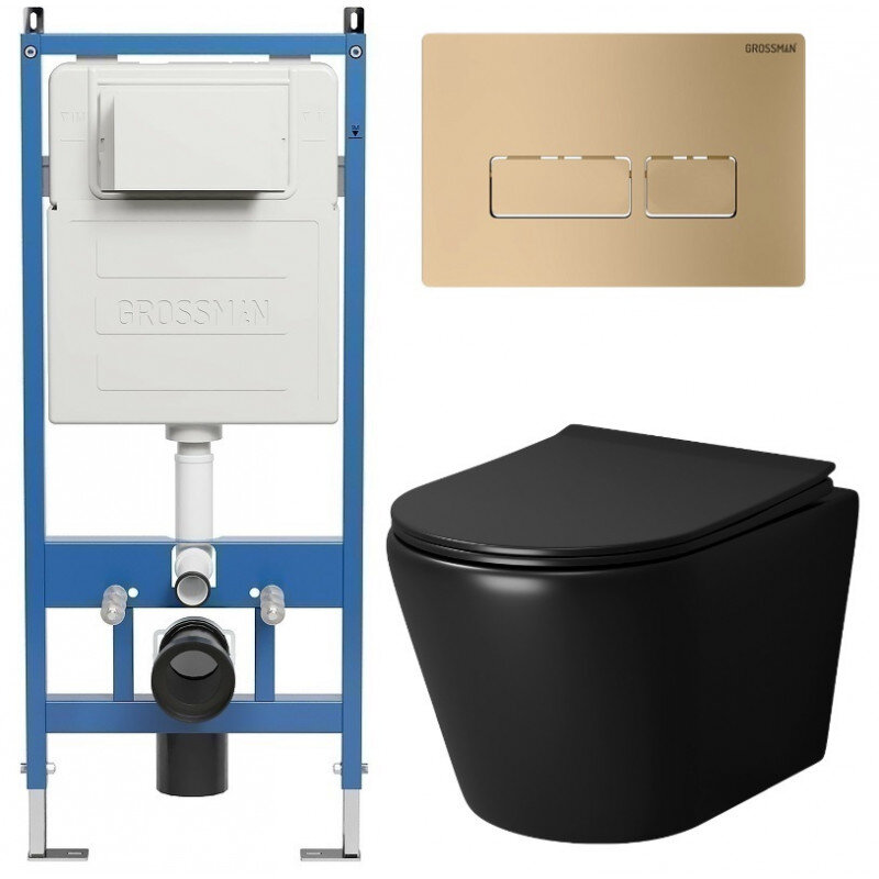 Изображение товара Комплект Grossman Pragma 97.4478BMS with инсталляция безободковый унитаз черный матовый