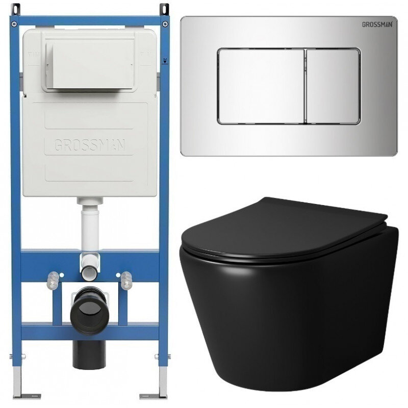 Изображение товара Подвесной унитаз Grossman Classic 97.4478BMS с безободковой чашей и микролифтом черный матовый