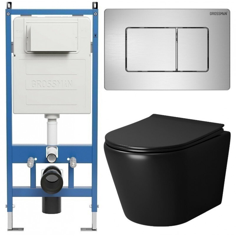 Изображение товара Подвесной унитаз Grossman Classic безободковый с инсталляцией и сиденьем микролифт