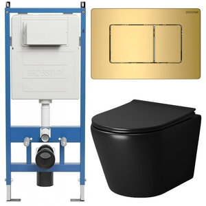 Изображение товара Комплект Grossman Classic 97.4478BMS.04.30M, инсталляция 900.K31.01.000 с безободковым унитазом GR-4478BMS черный матовый, сиденье микролифт, клавиша смыва золото глянцевое 700.K31.04.30M.30M