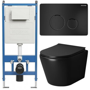 Изображение товара Комплект Grossman Style 97.4478BMS.05.21M, инсталляция 900.K31.01.000 с безободковым унитазом GR-4478BMS черный матовый, сиденье микролифт, клавиша смыва черный матовый 700.K31.05.21M.21M