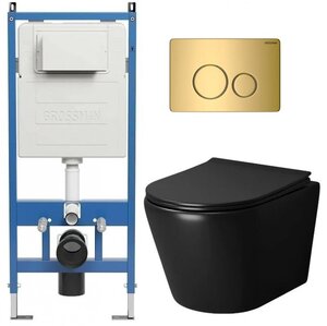 Изображение товара Комплект Grossman Style 97.4478BMS.05.30M, инсталляция 900.K31.01.000 с безободковым унитазом GR-4478BMS черный матовый, сиденье микролифт, клавиша смыва золото глянцевое 700.K31.05.30M.30M