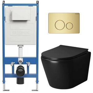 Изображение товара Подвесной унитаз Grossman Style 97.4478BMS с инсталляцией и микролифтом черный матовый