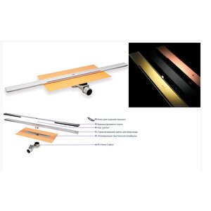 Изображение товара Дренажный канал Huppe Galata-A 47H00210000PB014, 60 см, с щелевой вставкой, золото розовое