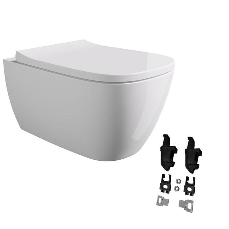 Изображение товара Унитаз Alice Wunder 45000101SET, подвесной, безободковый, с сиденьем микролифт, креплением Fischer WB-KliX, белый