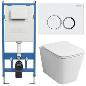 Изображение товара Комплект Grossman Galaxy 97.4441S.01.000, инсталляция 900.K31.01.000 с безободковым унитазом GR-4441S белый, сиденье микролифт, клавиша смыва белая глянцевая 700.K31.01.100.100