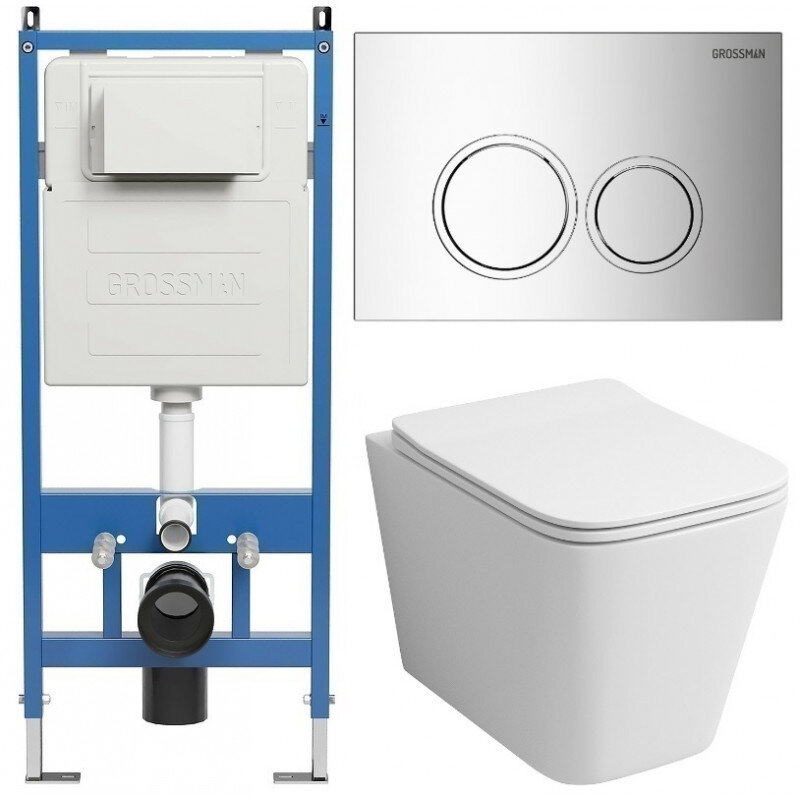 Изображение товара Подвесной безободковый унитаз Grossman Galaxy 97.4441S.01.100 с инсталляцией