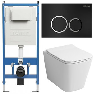 Изображение товара Комплект Grossman Galaxy 97.4441S.01.210, инсталляция 900.K31.01.000 с безободковым унитазом GR-4441S белый, сиденье микролифт, клавиша смыва черная матовая 700.K31.01.210.210