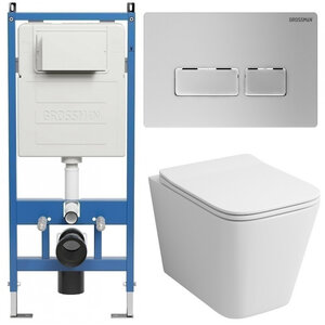 Изображение товара Комплект Grossman Pragma 97.4441S.03.110, инсталляция 900.K31.01.000 с безободковым унитазом GR-4441S белый, сиденье микролифт, клавиша смыва хром матовый 700.K31.03.110.110