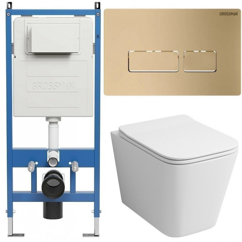 Изображение товара Комплект Grossman Pragma 97.4441S.03.310 подвесной унитаз с инсталляцией безободковый белый