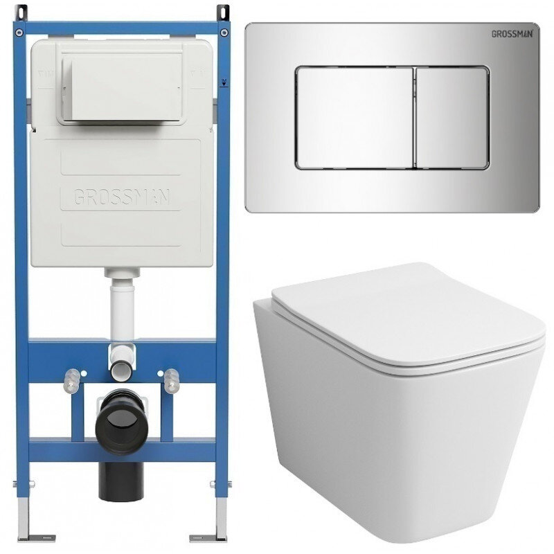 Изображение товара Комплект Grossman Classic 97.4441S.04.10M безободковый унитаз с инсталляцией и сиденьем микролифт