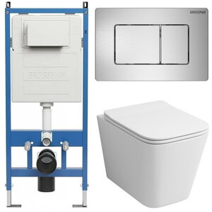 Изображение товара Комплект Grossman Classic 97.4441S.04.12M, инсталляция 900.K31.01.000 с безободковым унитазом GR-4441S белый, сиденье микролифт, клавиша смыва хром матовый 700.K31.04.12M.12M