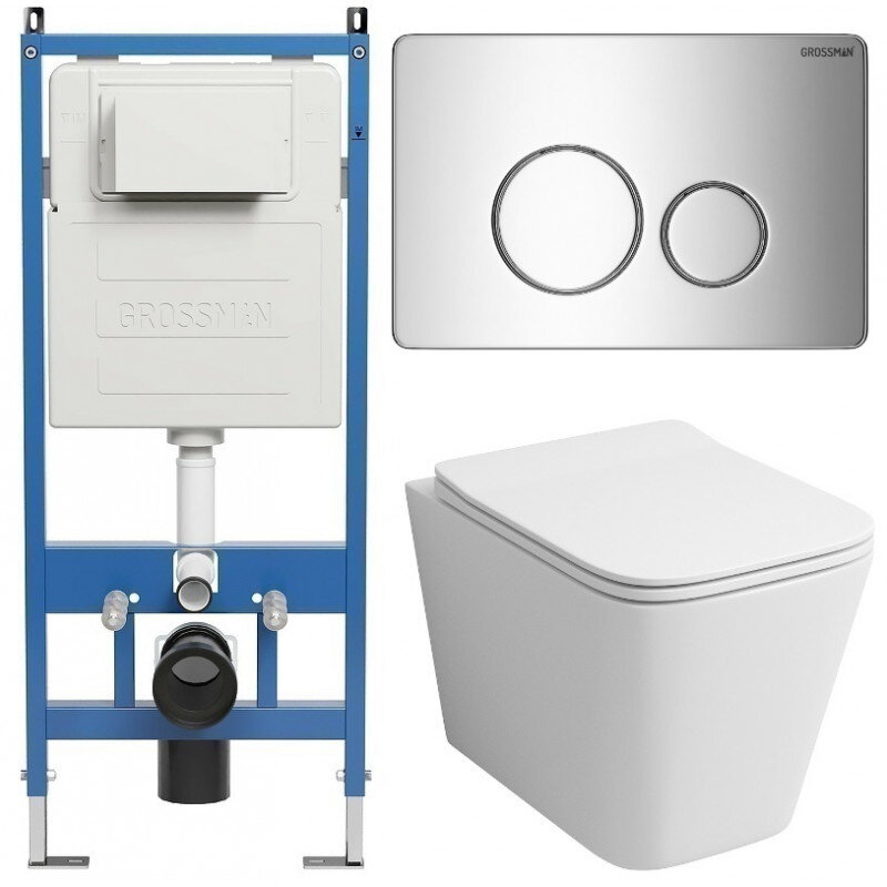 Изображение товара Подвесной унитаз безободковый Grossman Style 97.4441S с инсталляцией и сиденьем микролифт