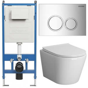 Изображение товара Комплект Grossman Galaxy 97.4478S.01.100, инсталляция 900.K31.01.000 с безободковым унитазом GR-4478S белый, сиденье микролифт, клавиша смыва хром глянцевый 700.K31.01.100.100