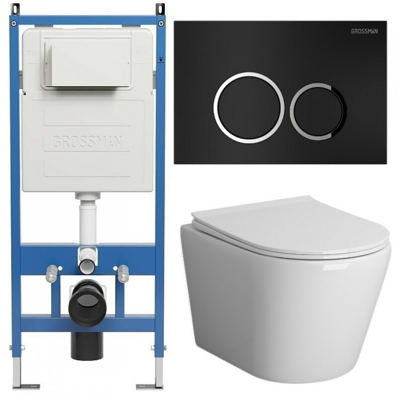Изображение товара Комплект Grossman Galaxy 97.4478S.01.210 с инсталляцией и безободковым унитазом