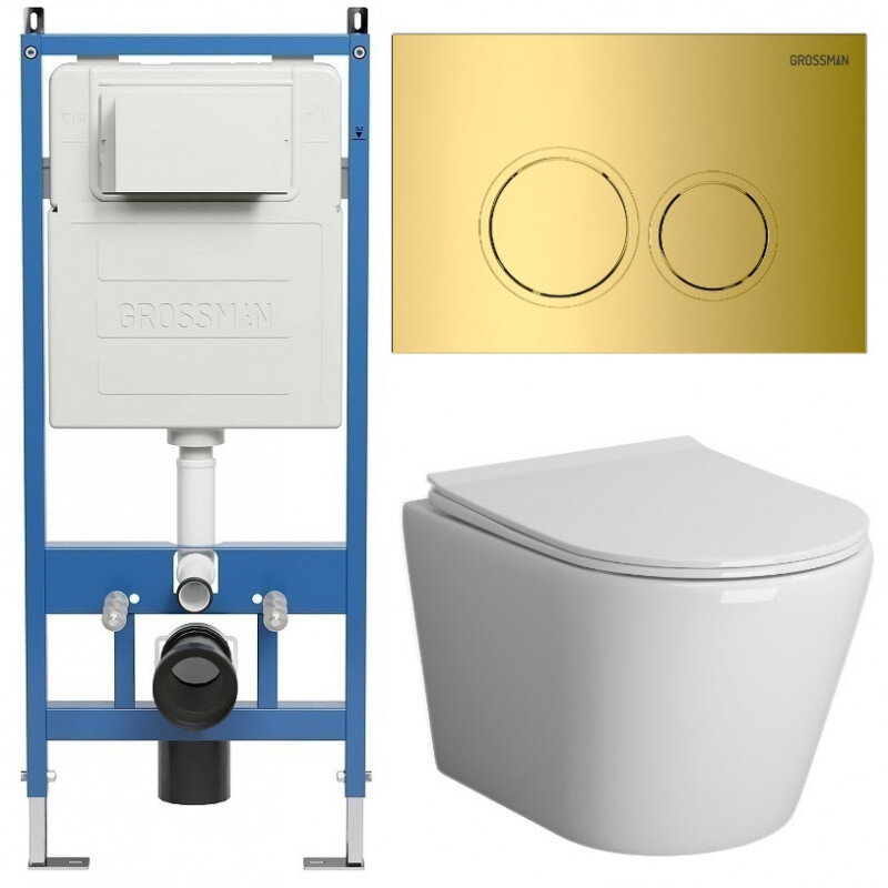 Изображение товара Горизонтальный безободковый подвесной унитаз Grossman Galaxy 97.4478S с инсталляцией и сиденьем