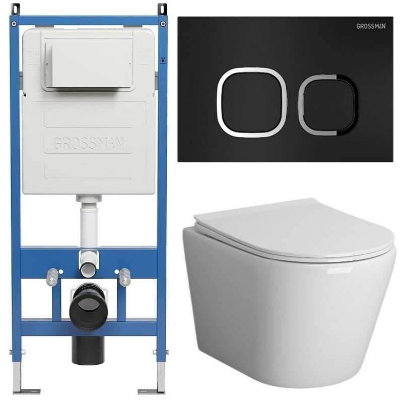 Изображение товара Комплект подвесной унитаз Grossman Cosmo безободковый с микролифтом и инсталляцией