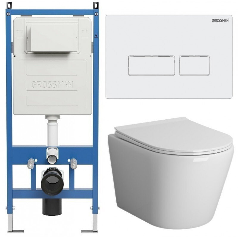 Изображение товара Подвесной унитаз Grossman Pragma безободковый с инсталляцией и функцией микролифта