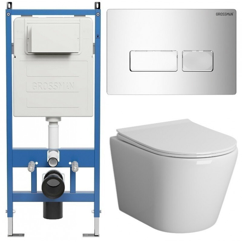 Изображение товара Комплект подвесной унитаз Grossman Pragma безободковый с инсталляцией 97.4478S