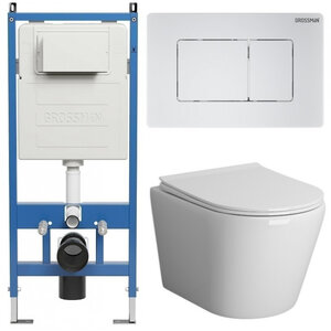 Изображение товара Комплект Grossman Classic 97.4478S.04.01M, инсталляция 900.K31.01.000 с безободковым унитазом GR-4478S белый, сиденье микролифт, клавиша смыва белая матовая 700.K31.04.01M.01M