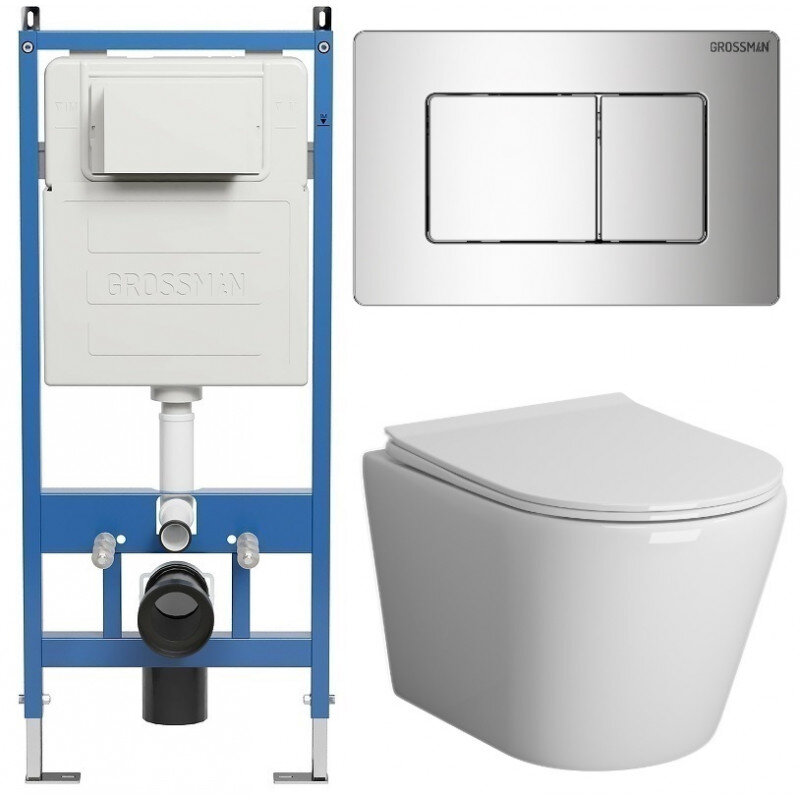 Изображение товара Комплект безободковый унитаз Grossman Classic 97.4478S с инсталляцией белый