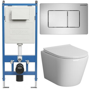 Изображение товара Комплект Grossman Classic 97.4478S.04.12M, инсталляция 900.K31.01.000 с безободковым унитазом GR-4478S белый, сиденье микролифт, клавиша смыва хром матовый 700.K31.04.12M.12M