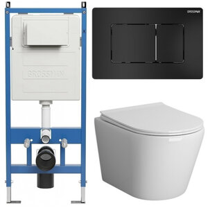 Изображение товара Комплект Grossman Classic 97.4478S.04.21M, инсталляция 900.K31.01.000 с безободковым унитазом GR-4478S белый, сиденье микролифт, клавиша смыва черный матовый 700.K31.04.21M.21M