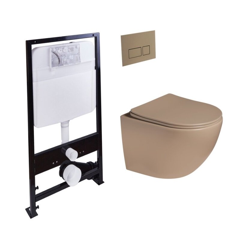 Изображение товара Инсталляция для унитаза SantiLine SL-5005T-KH+SL-01/KH, безободковая, матовая светло-коричневая