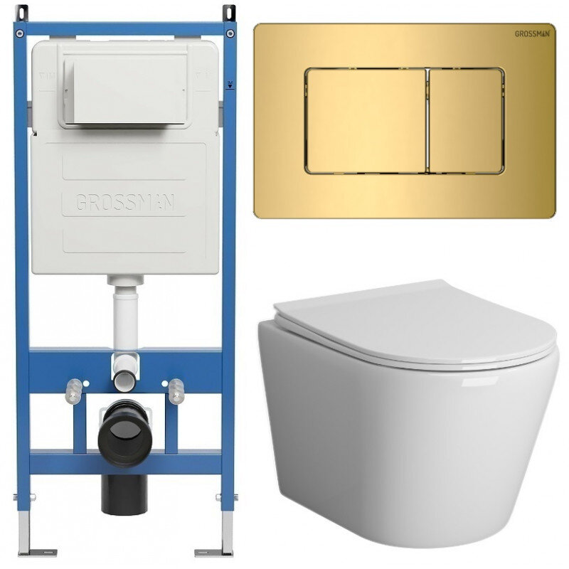 Изображение товара Подвесной безободковый унитаз Grossman Classic GR-4478S с инсталляцией и сиденьем микролифт