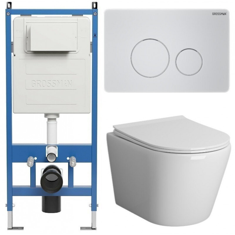 Изображение товара Комплект встраиваемого унитаза Grossman Style 97.4478S безободковый подвесной
