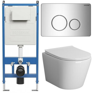 Изображение товара Комплект Grossman Style 97.4478S.05.10M, инсталляция 900.K31.01.000 с безободковым унитазом GR-4478S белый, сиденье микролифт, клавиша смыва хром глянцевый 700.K31.05.10M.10M