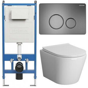 Изображение товара Комплект Grossman Style 97.4478S.05.42M, инсталляция 900.K31.01.000 с безободковым унитазом GR-4478S белый, сиденье микролифт, клавиша смыва графит сатин 700.K31.05.42M.42M