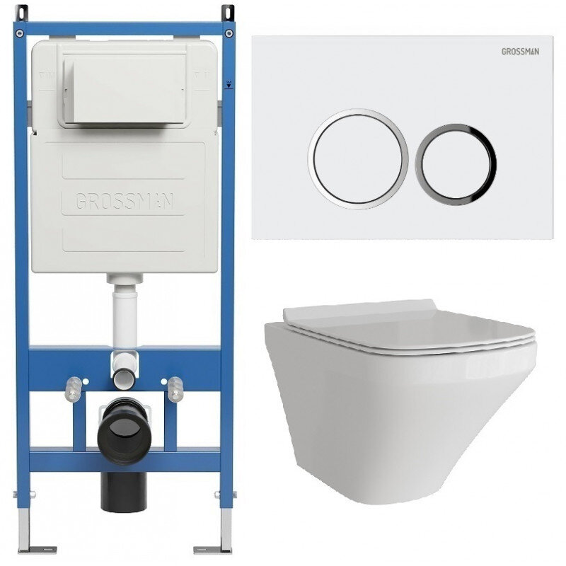 Изображение товара Комплект безободковый унитаз Grossman Galaxy 97.4440S.01.000 с инсталляцией Гарантия 20 лет