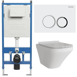 Изображение товара Комплект Grossman Galaxy 97.4440S.01.000, инсталляция 900.K31.01.000 с безободковым унитазом GR-4440S белый, сиденье микролифт, клавиша смыва белая глянцевая 700.K31.01.000.000