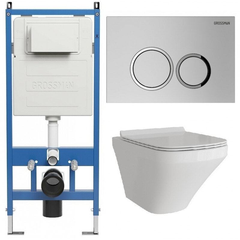 Изображение товара Безободковый подвесной унитаз Grossman Galaxy 97.4440S.01.110 с инсталляцией