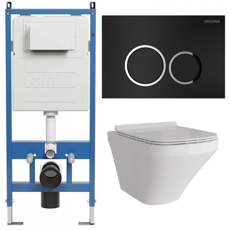 Изображение товара Комплект подвесной унитаз с инсталляцией Grossman Galaxy 97.4440S.01.210 белый