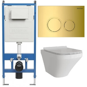 Изображение товара Комплект Grossman Galaxy 97.4440S.01.300 унитаз безободковый с инсталляцией белый