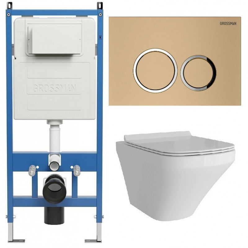Изображение товара Подвесной унитаз безободковый Grossman Galaxy 97.4440S.01.310 с инсталляцией