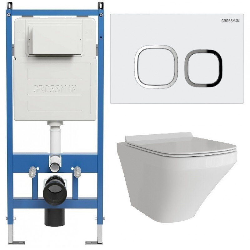 Изображение товара Комплект Grossman Cosmo 97.4440S.02.000 подвесной безободковый унитаз с инсталляцией