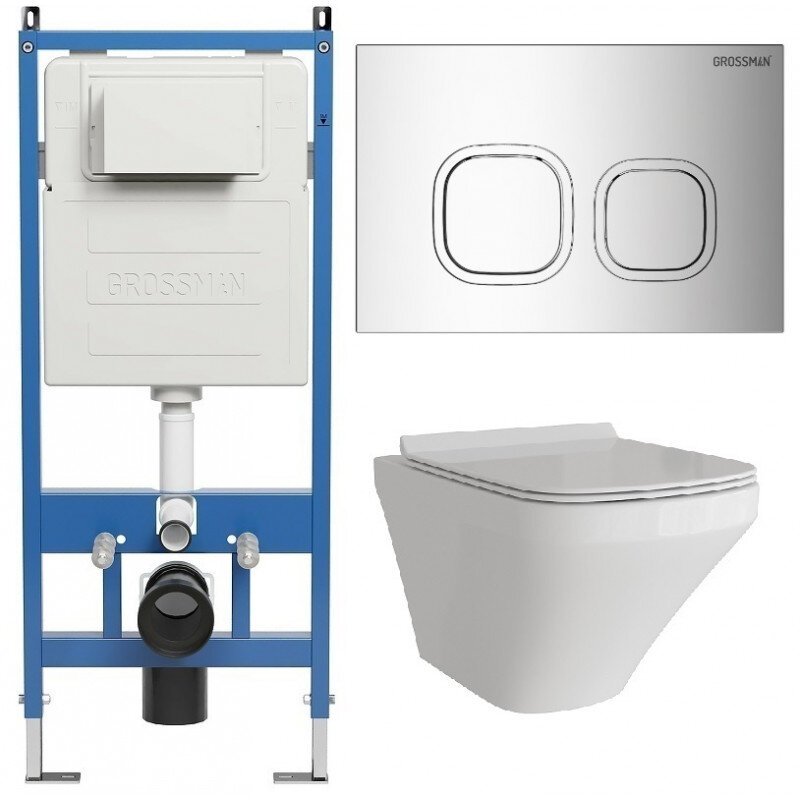 Изображение товара Комплект подвесной унитаз Grossman Cosmo безободковый c инсталляцией 97.4440S