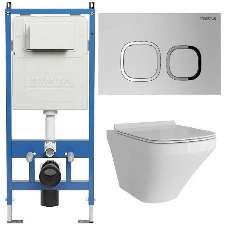 Изображение товара Комплект подвесной безободковый унитаз с инсталляцией Grossman Cosmo