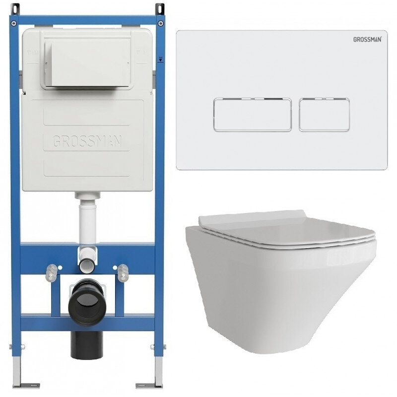 Изображение товара Комплект Grossman Pragma 97.4440S.03.000 - подвесной безободковый унитаз с инсталляцией