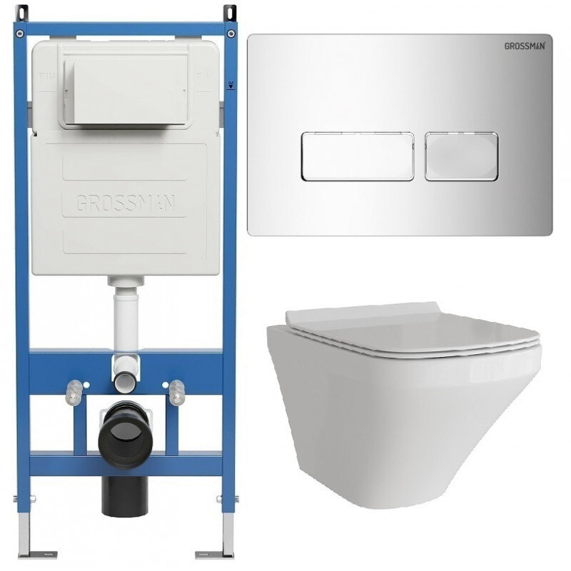 Изображение товара Комплект безободковый унитаз Grossman Pragma с инсталляцией и микролифтом